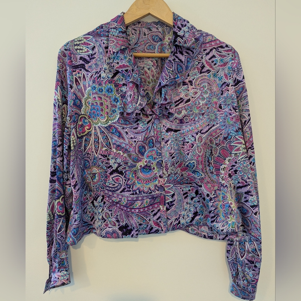 100% Silk Vintage Blouse, Handmade